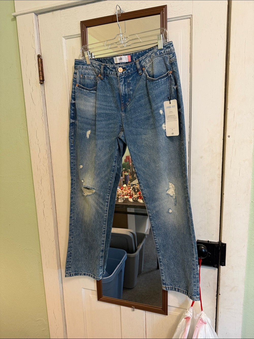 CAbi Boyfriend Jeans in Light Blue Distressed Wash